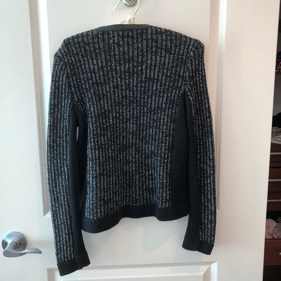 Rag & Bone Paula Knit Jacket Black Leather Trim - Picture 14 of 16